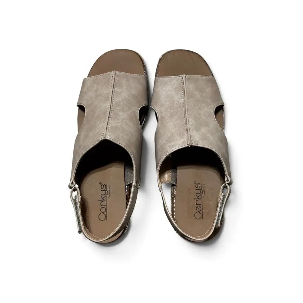 Corkys Women’s Taupe Ready or Not Low Wedge Sandals Size 9